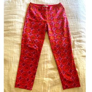 Boden Statement Chino Trousers! Red Floral Tile Cropped Cotton, size 8L.